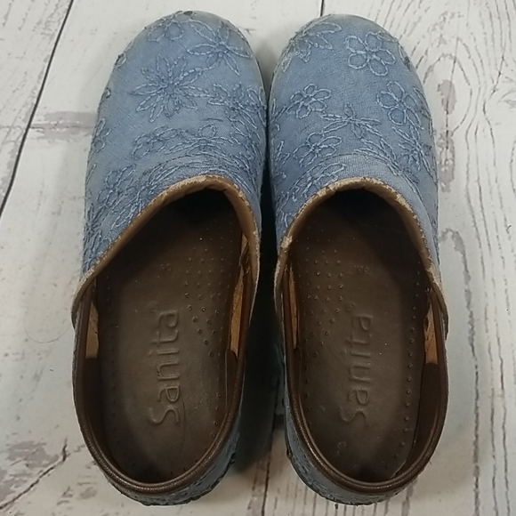 Women's Sanita Clogs Blue Denim Embroidered Floral - Picture 7 of 8